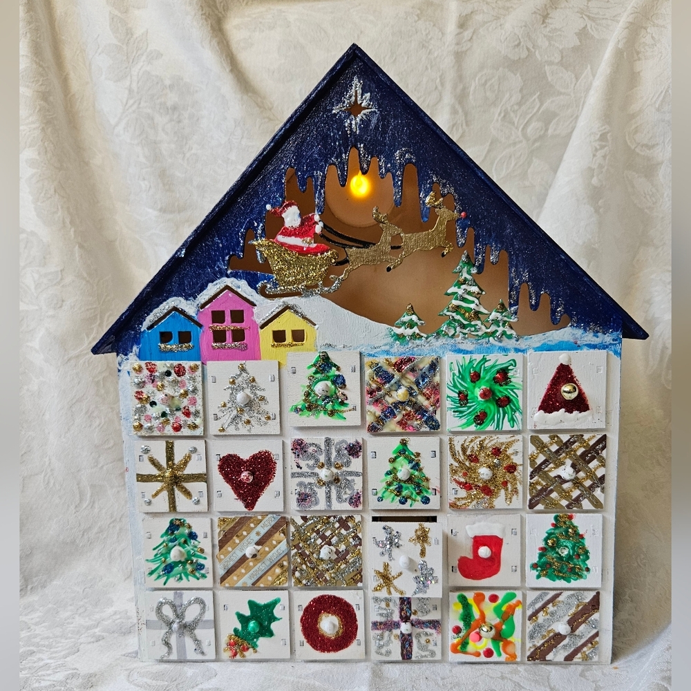 ✨✨HOST PICK✨✨Holiday Wooden Advent Calendar Box With Light - Hand-painted